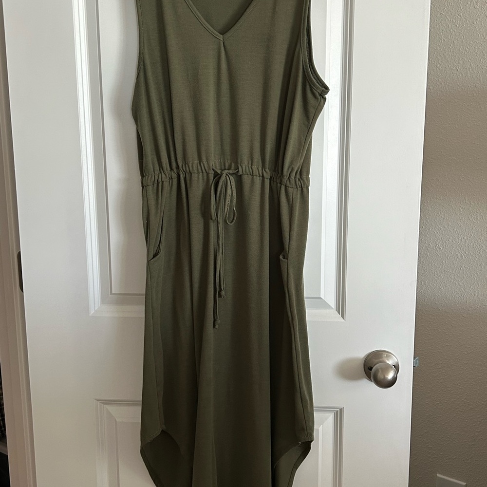 dressbarn Olive Green High Low Dress with tie front - Picture 1 of 5